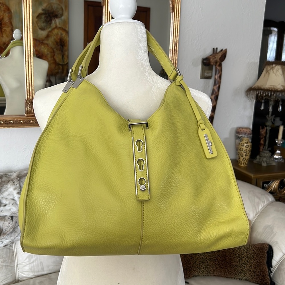 RARE Henri Bendel lime green leather bag